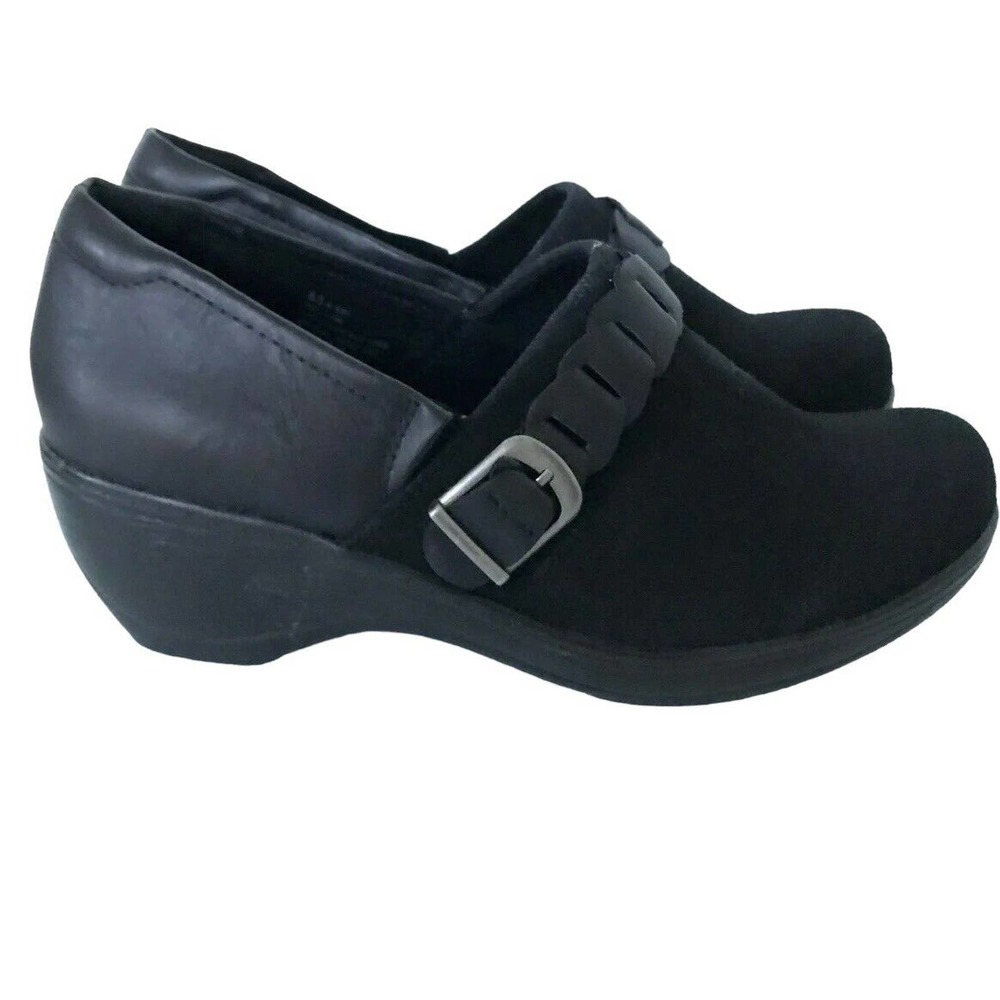 SOFT COMFORT Womens Black Memory Foam Braid Buckle Clogs Size 8.5 M